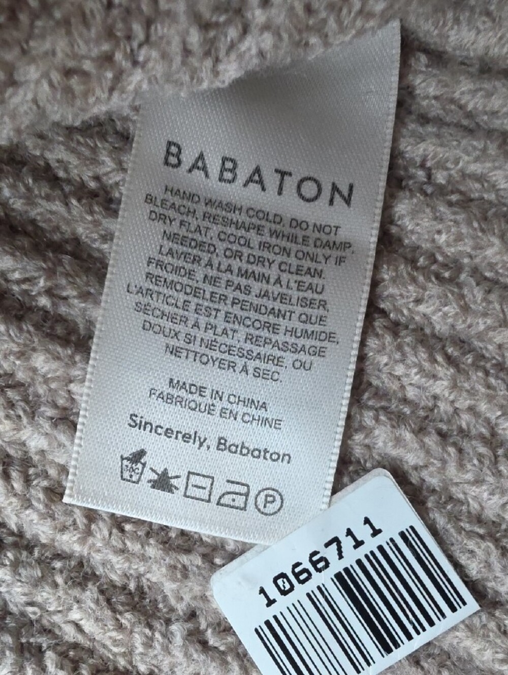 (S) Babaton Aritzia Taupe Ribbed V-Neck Sweater 100% Merino Wool Luxurious - Picture 4 of 9
